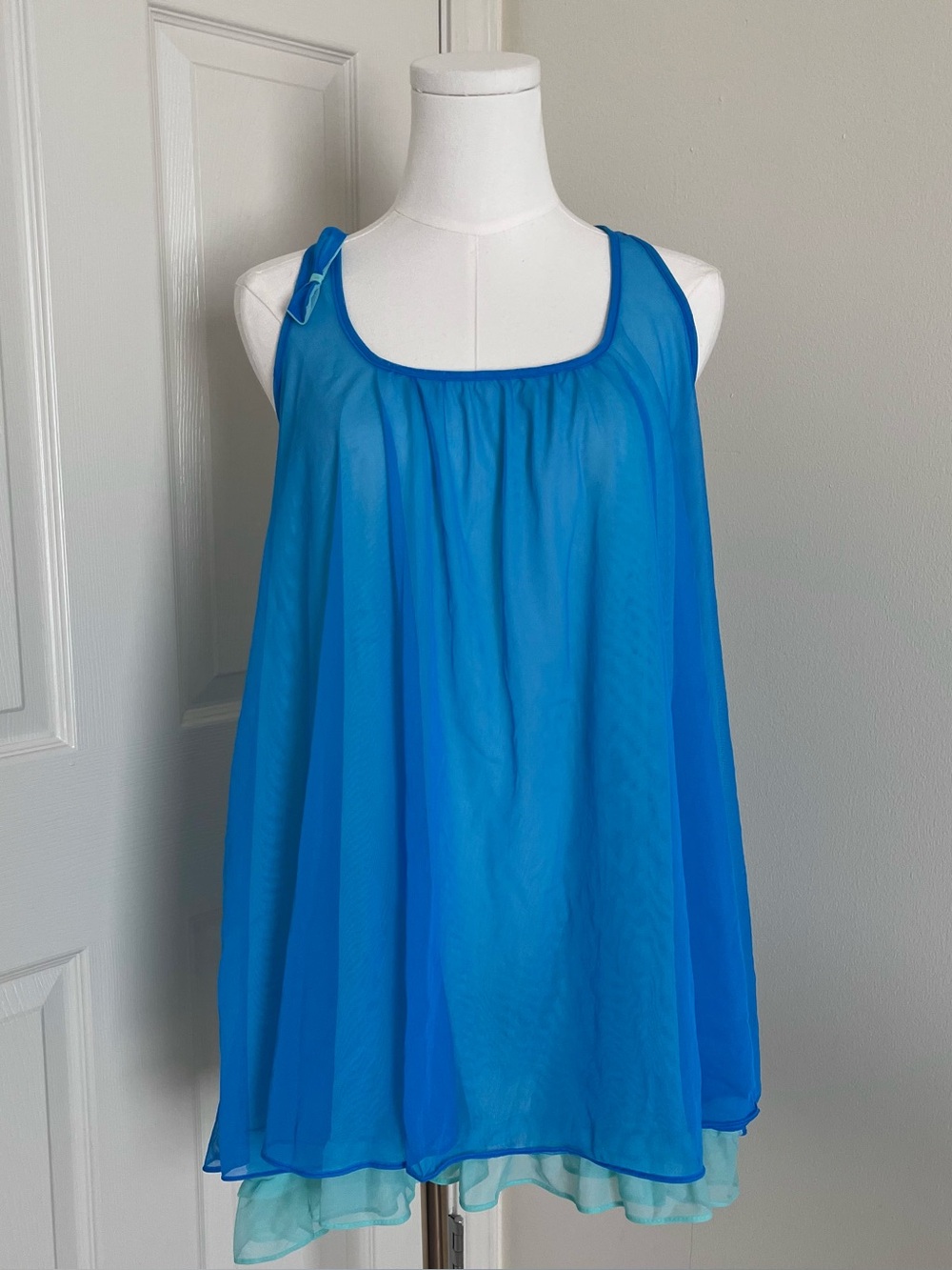 Betsey Johnson Blue Flowy Bow Accent Chemise Womens Size S Coquette Sleepwear